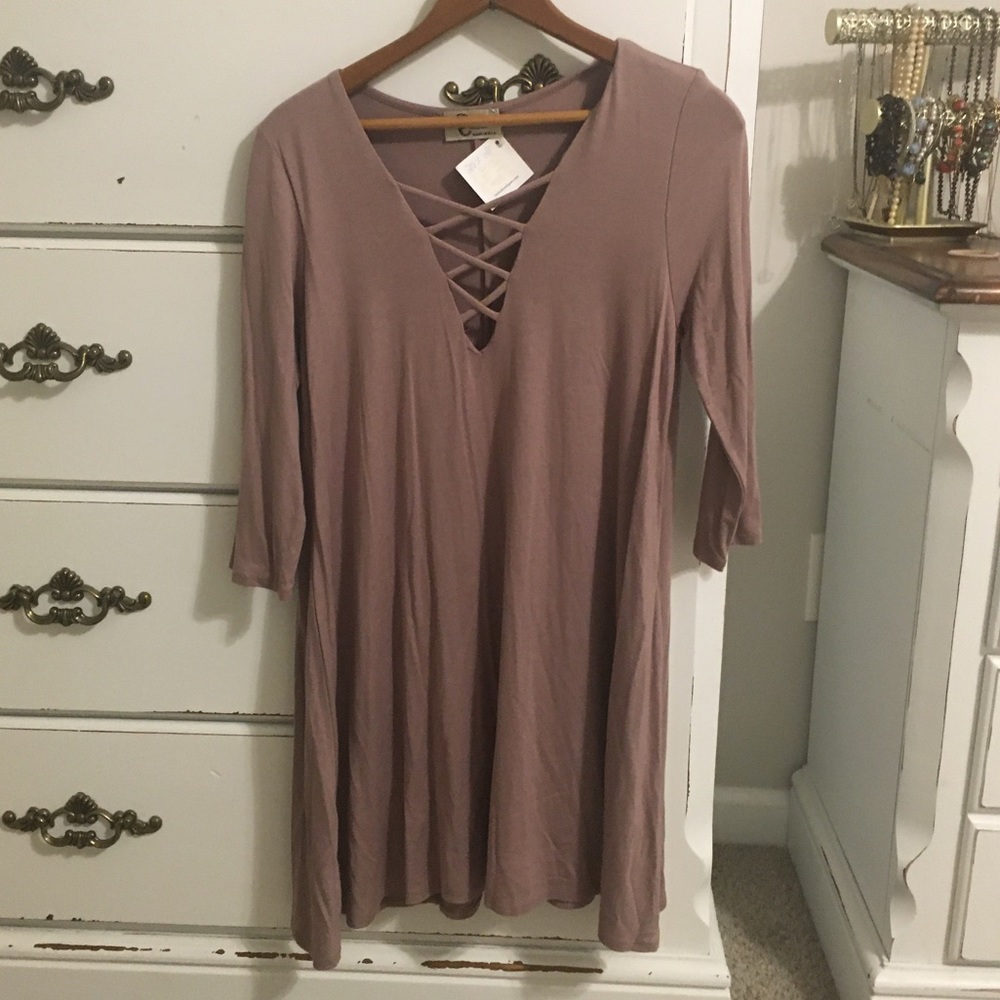 Taupe v-neck dress